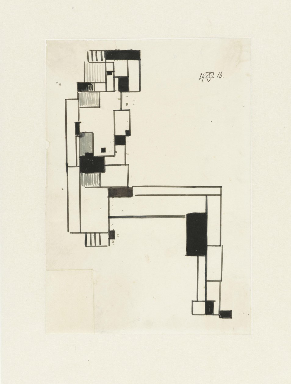 Zittende vrouwelijke naakt, haar hand op haar hoofd door Theo van Doesburg (signed by artist)