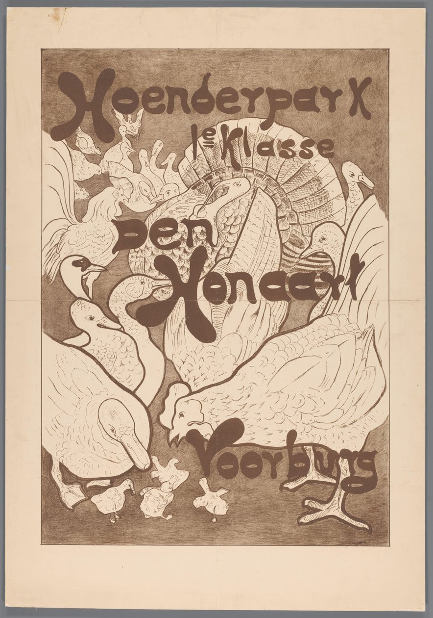 Affiche voor het Hoenderpark 1e klasse Den Honaart Voorburg door Theo van Hoytema (possibly)
