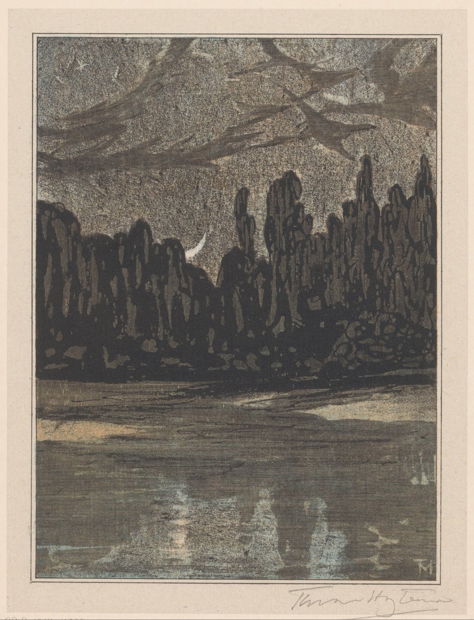 Nachtelijk landschap met trekvogels door Theo van Hoytema (signed by artist)