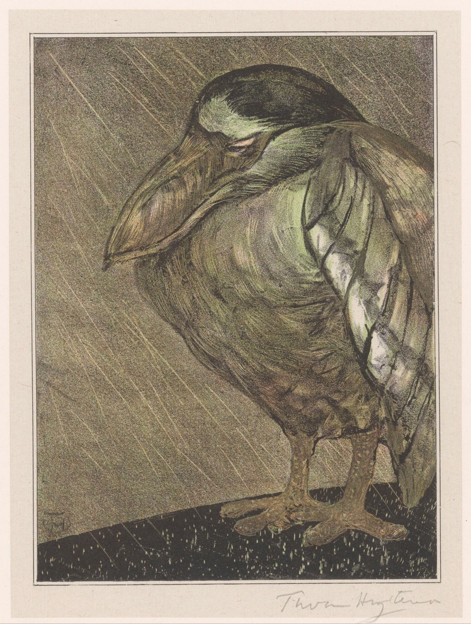Schuitbekreiger in de regen door Theo van Hoytema (signed by artist)