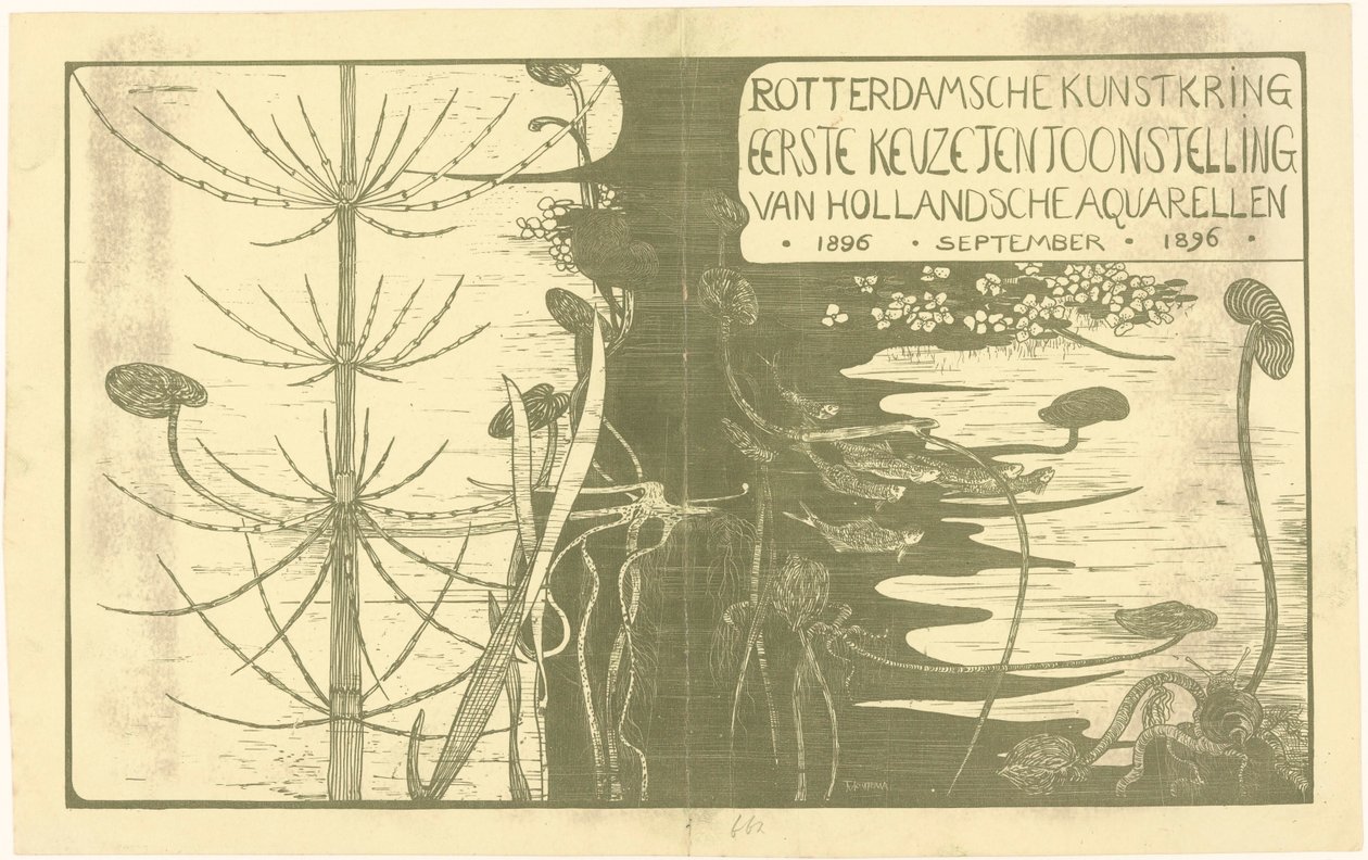 Catalogusomslag met waterplanten door Theo van Hoytema