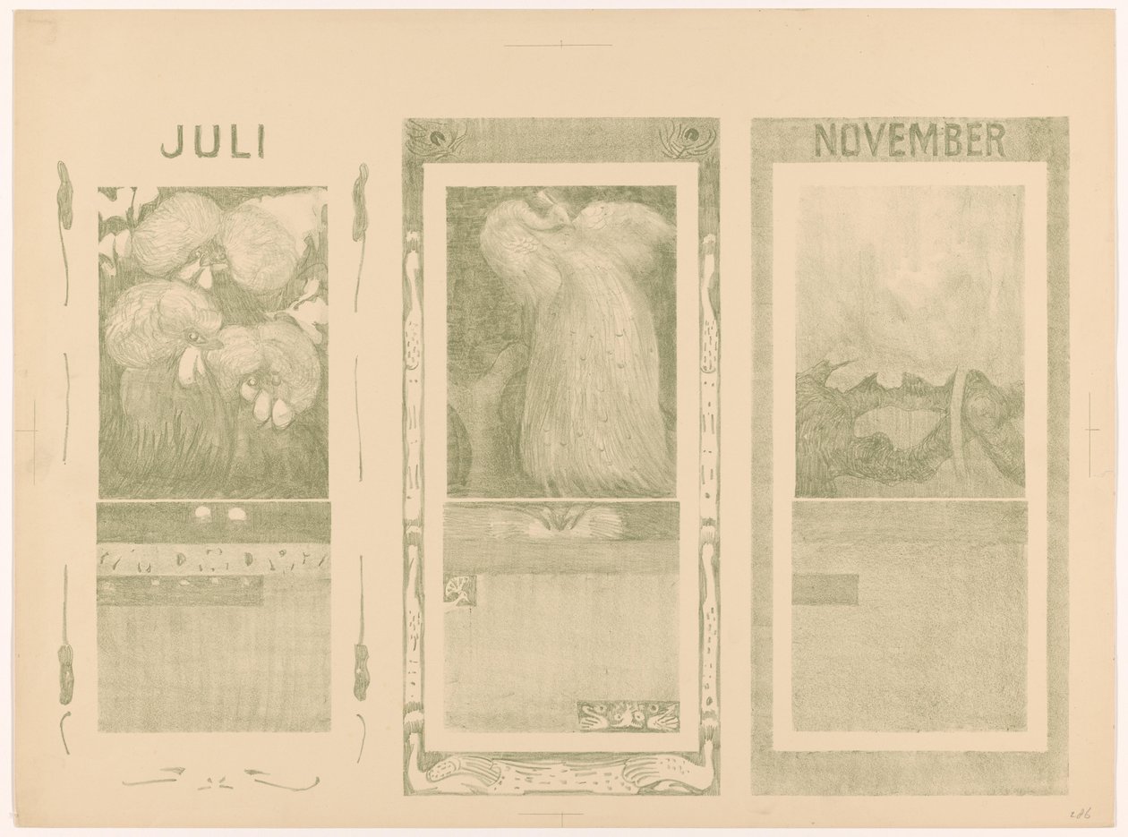Kalenders voor juli, augustus en november 1910 door Theo van Hoytema