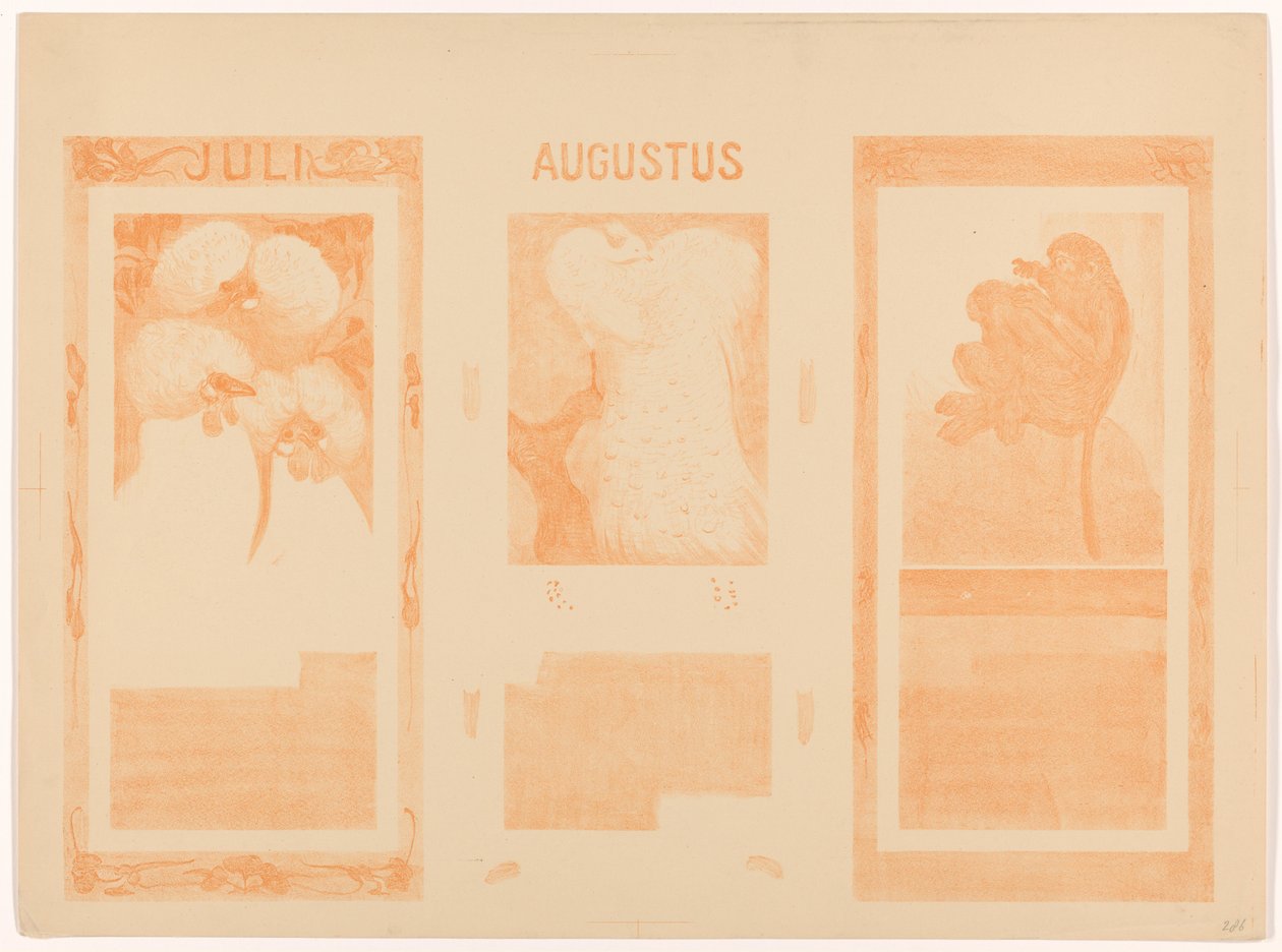 Kalenders voor juli, augustus en november 1910 door Theo van Hoytema