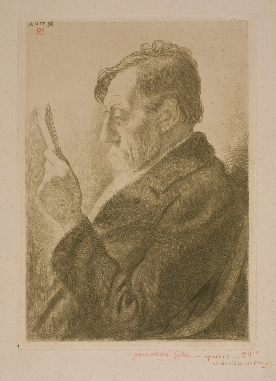 Portret van de schrijver Émile Verhaeren, lezend door Théo van Rysselberghe