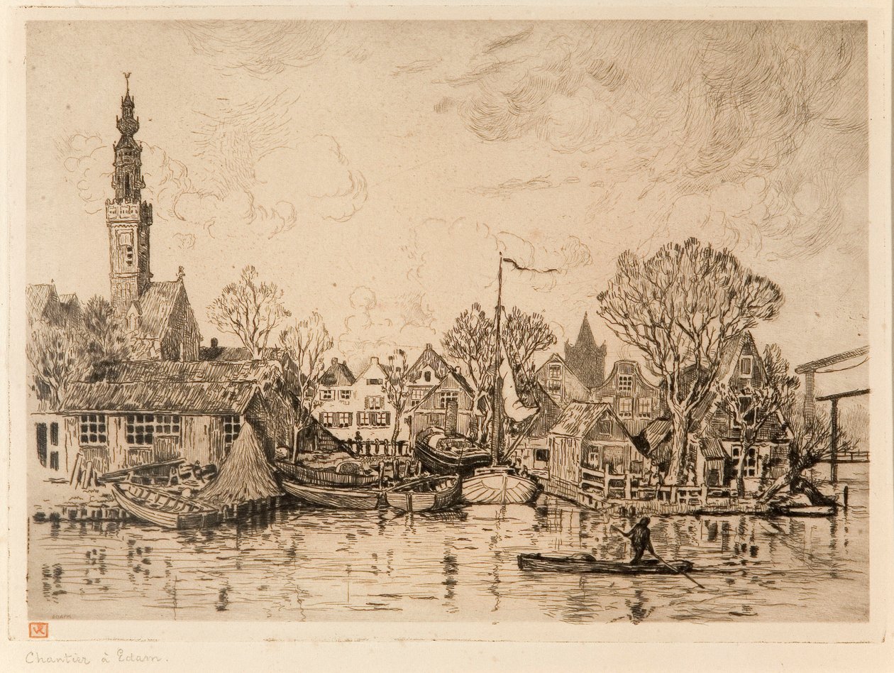 Scheepswerf in Edam (Nederland) door Théo van Rysselberghe