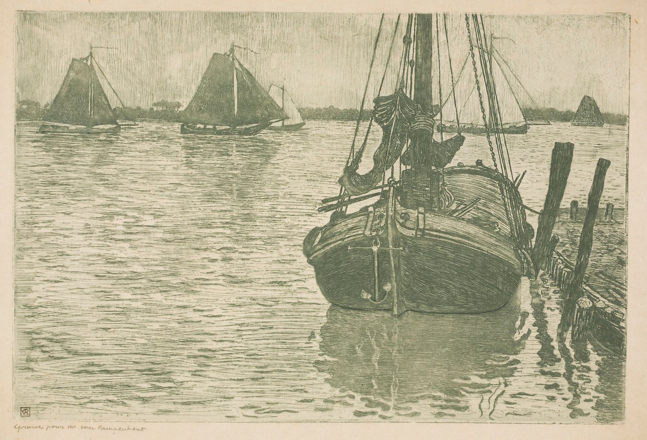 Schepen in de regen door Théo van Rysselberghe