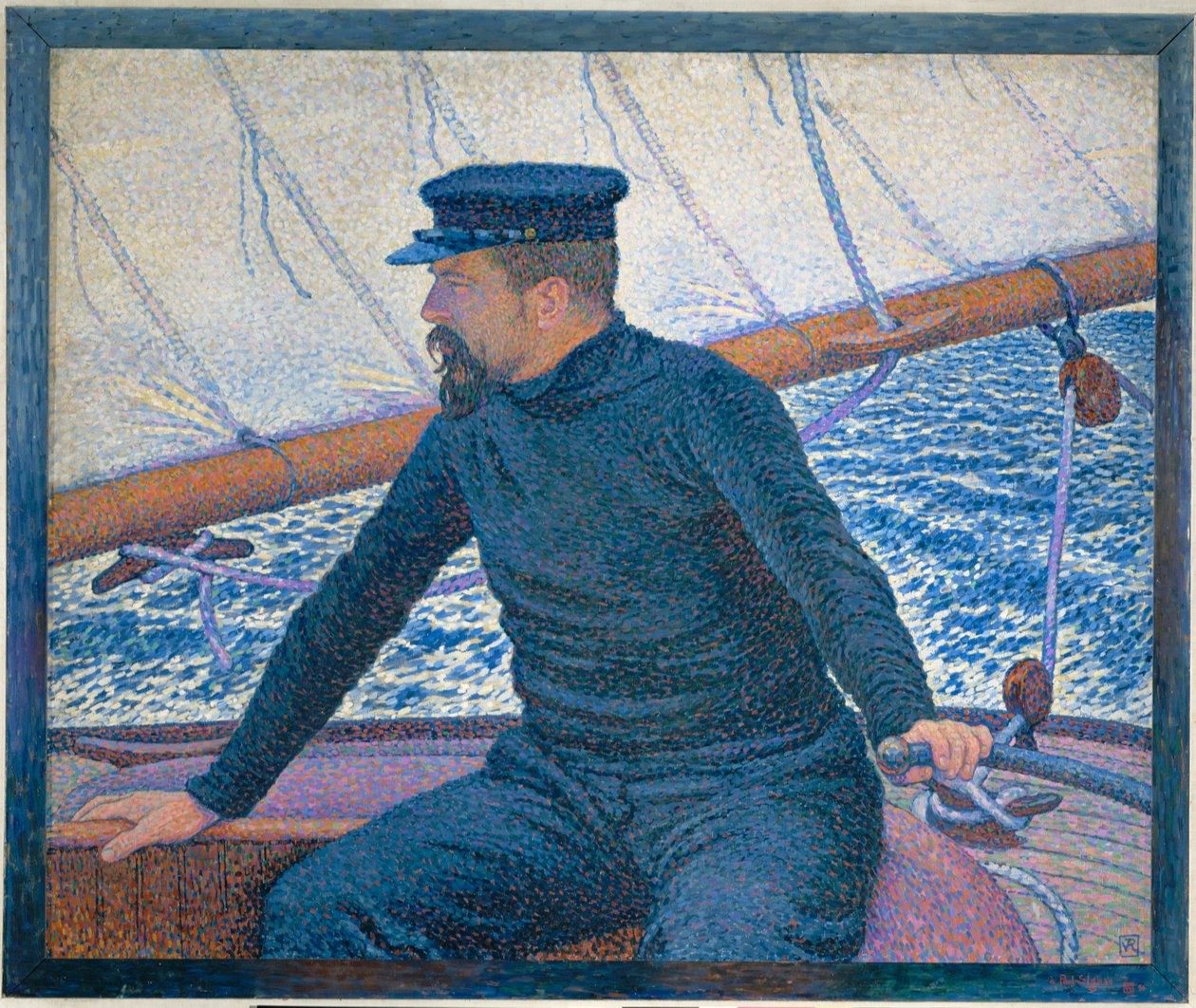 Signac sur son bateau (olieverf op doek) door Theo van Rysselberghe