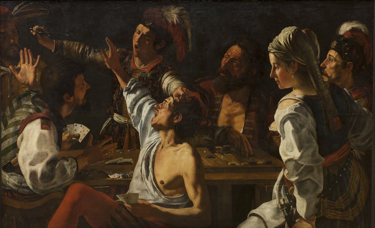 Kaart- en backgammonspelers. Ruzie over kaarten door Theodoor Rombouts