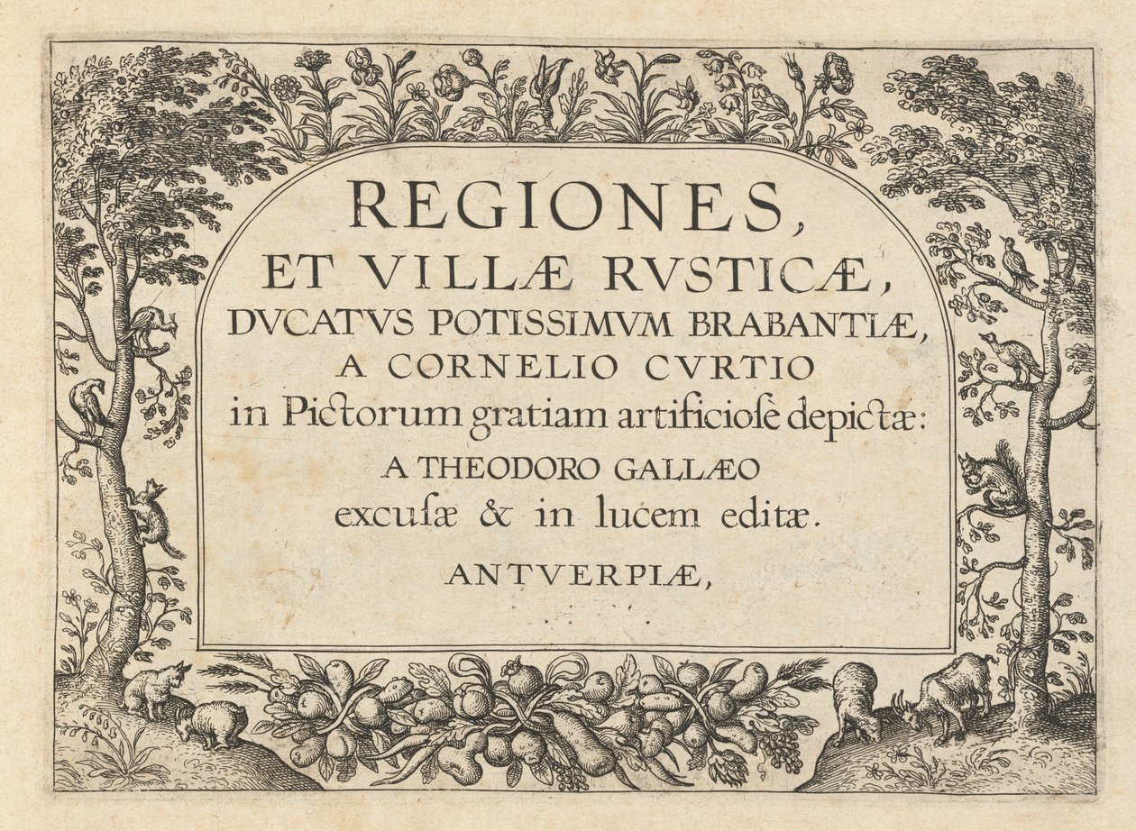 Titelpagina voor "Regiones et Villae Rusticae" door Theodor Galle