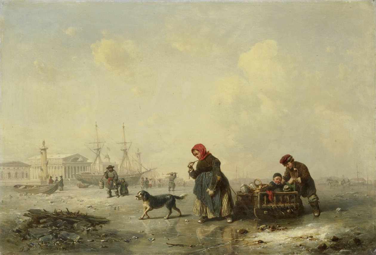 De Neva in Sint-Petersburg (Leningrad) in de winter door Theodor Hildebrandt