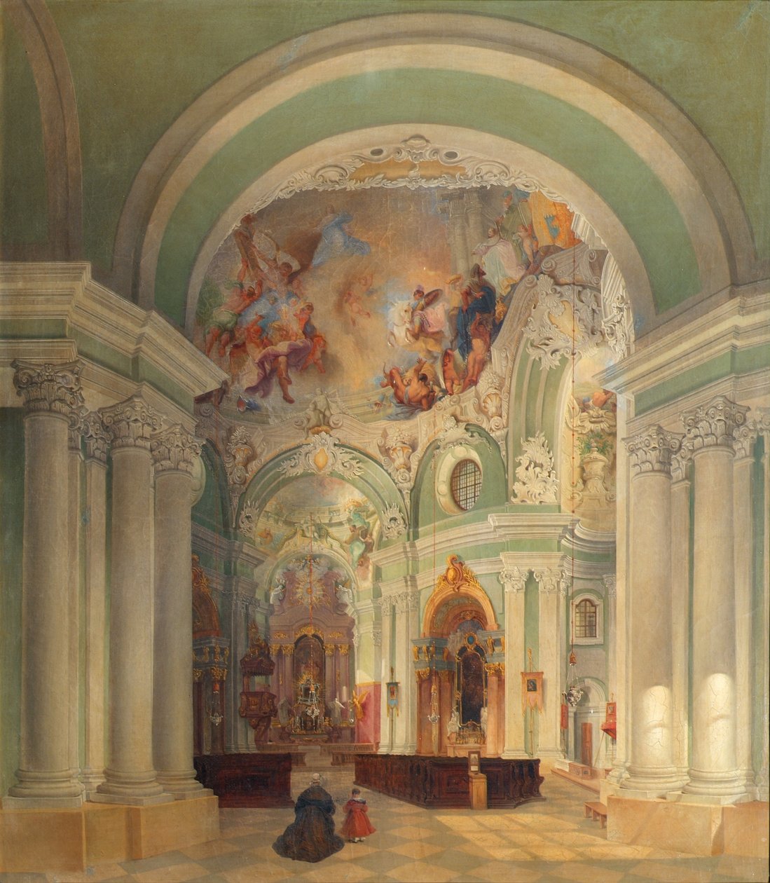 Het interieur van de Piaristenkerk in Wenen door Theodor Jachimowicz
