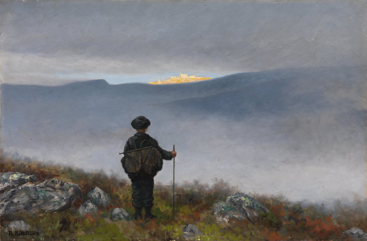 Ver, ver weg glinsterde het paleis van Soria Moria als goud door Theodor Kittelsen