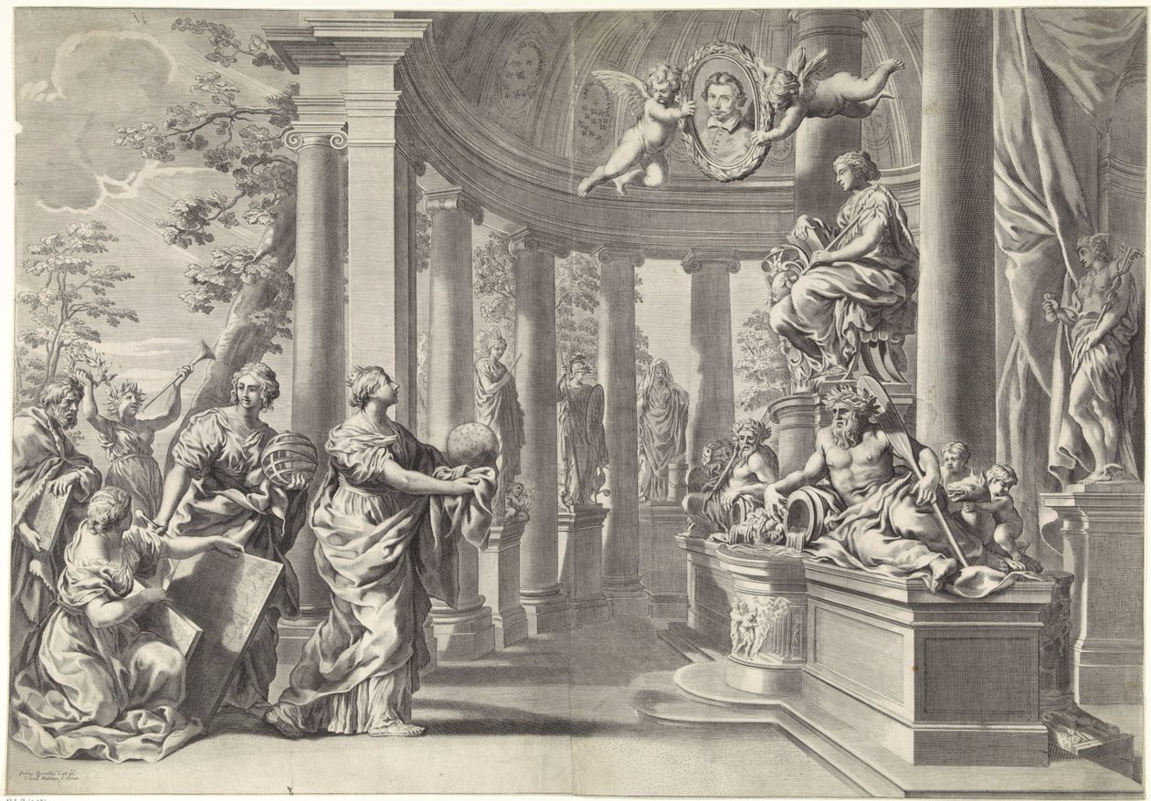 Allegorische voorstelling: de tempel van wijsheid door Theodor Matham