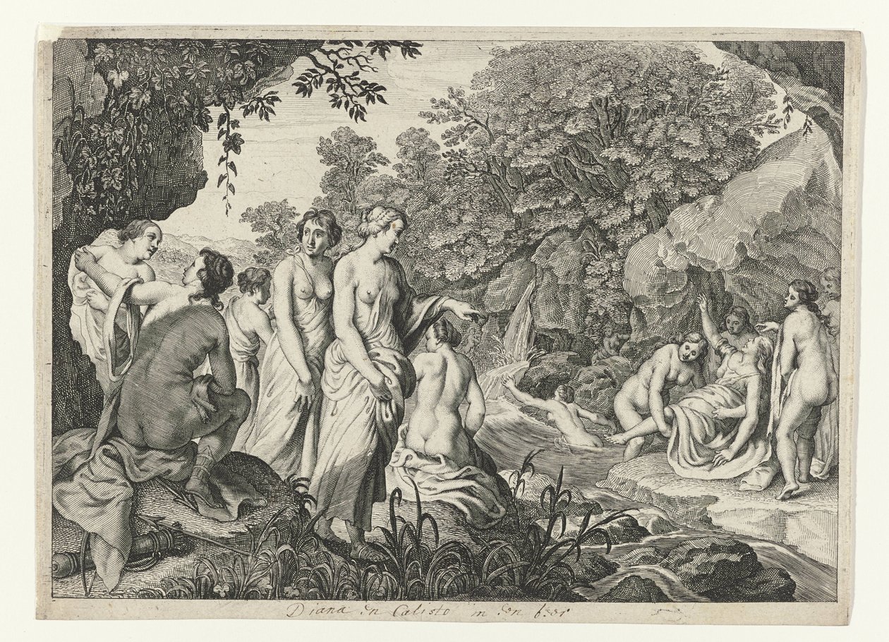Diana ontdekt de zwangerschap van Callisto door Theodor Matham
