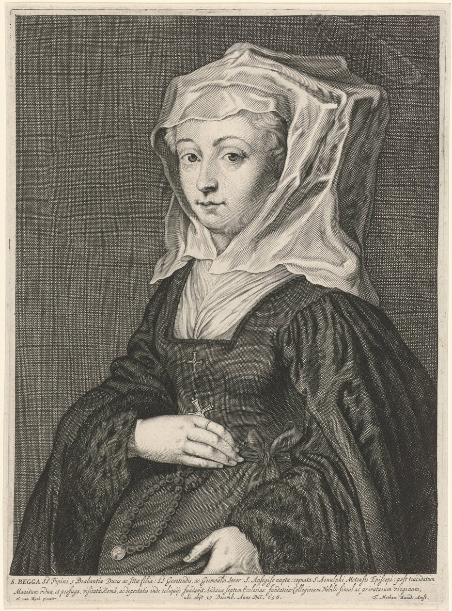 Heilige Begga van Andenne door Theodor Matham