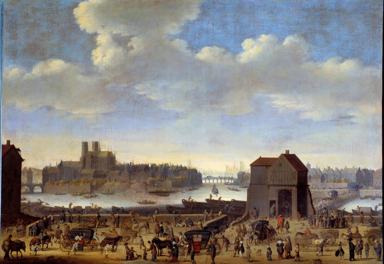 Zicht op de Quai en de Pont de la Tournelle, Ile de la Cité en Ile Saint Louis in Parijs rond 1646 Schilderij door Theodor Dirck Matham (1606-1676) 1646 Parijs, Musee Carnavalet door Theodor Matham