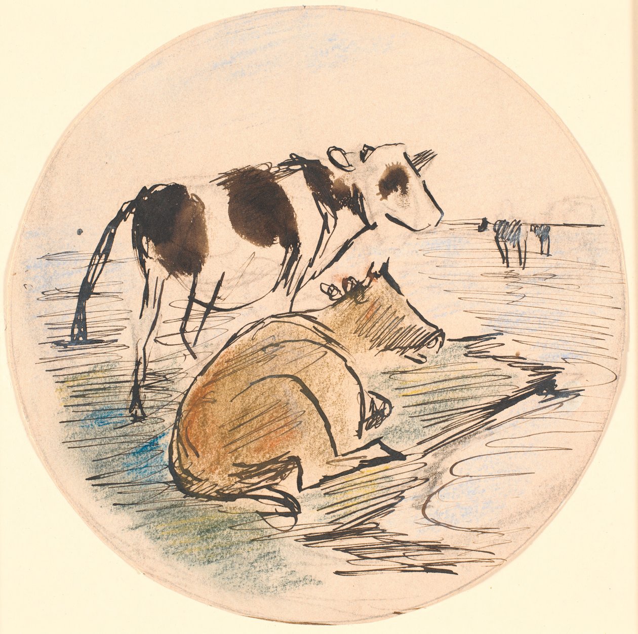 Kalveren op Saltholm (schets voor keramische schaal) door Theodor Philipsen