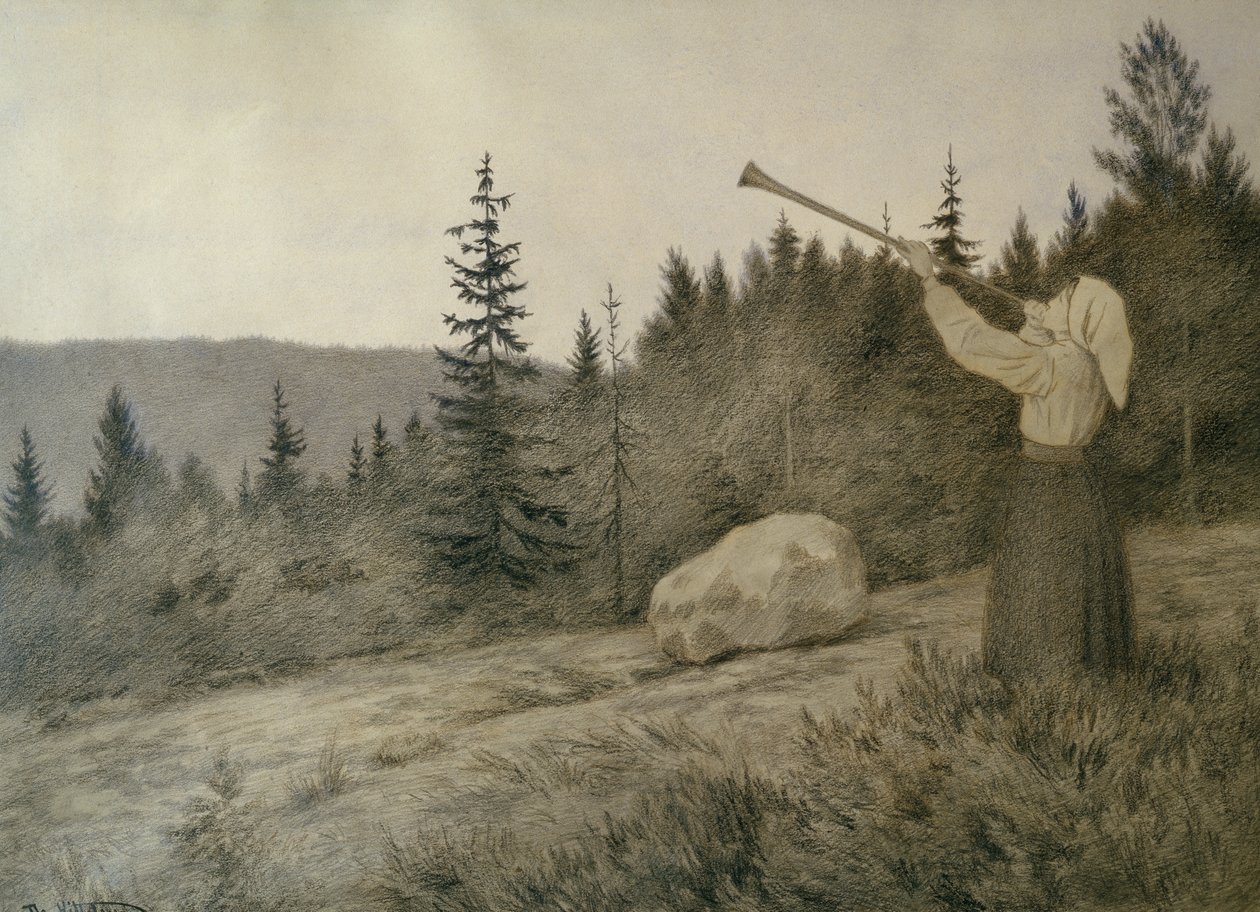 Onder de bergen klinkt een blaasinstrument door Theodor Severin Kittelsen