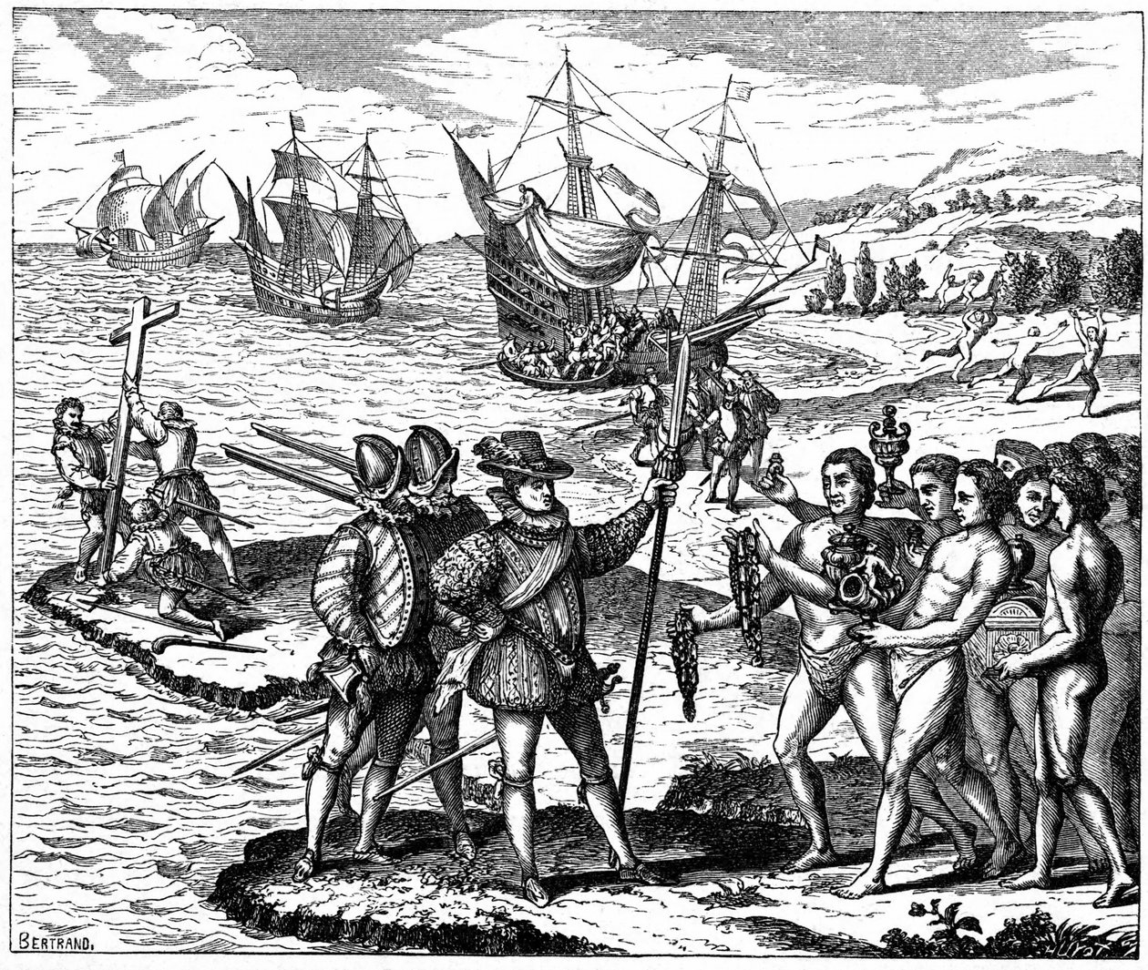 Christoffel Columbus (1451-1506) Genuees ontdekkingsreiziger, ontdekt Amerika - 12 mei 1492. Uit gravure door Theodore de Bry 1590 door Theodor de Bry