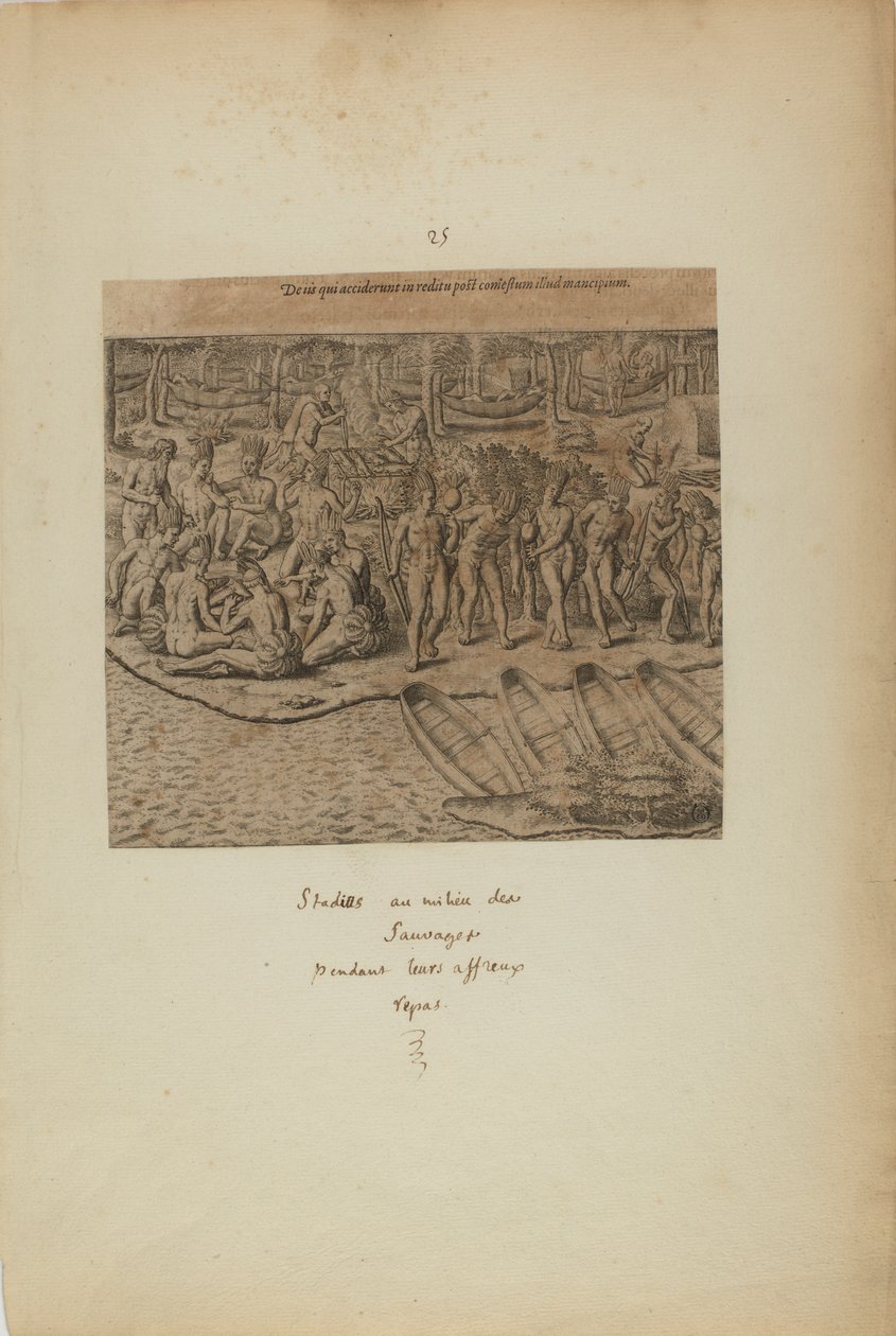 De Iss qui Acciderunt in Reditu Post Comestum Illud Mancipium. (uit boek, Americae, deel drie) door Theodor de Bry