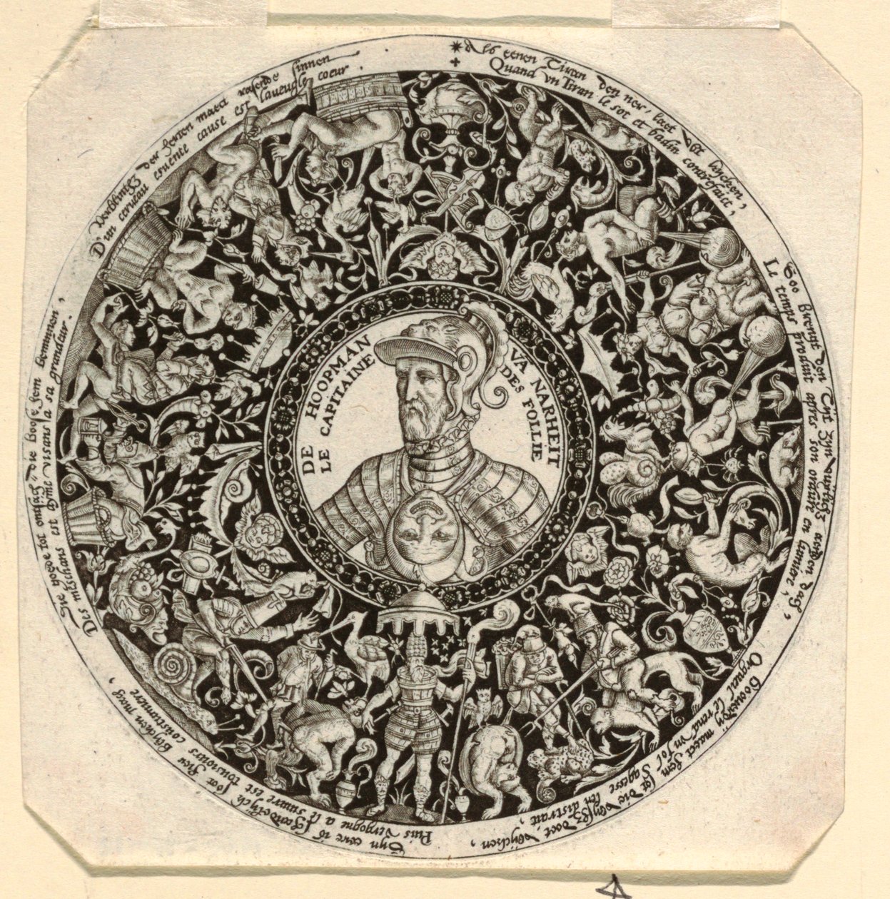 Ontwerp voor een gegraveerde tazza met een portret van de hertog van Alba als commandant van de dwaasheid door Theodor de Bry