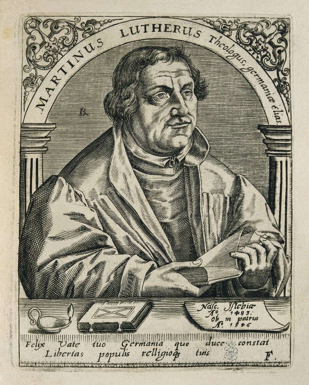 LUTHER, Martin (1483-1546). Duitse religieuze hervormer. Gravure. SPANJE. MADRID (AUTONOME GEMEENSCHAP). Madrid. Nationale Bibliotheek door Theodor de Bry