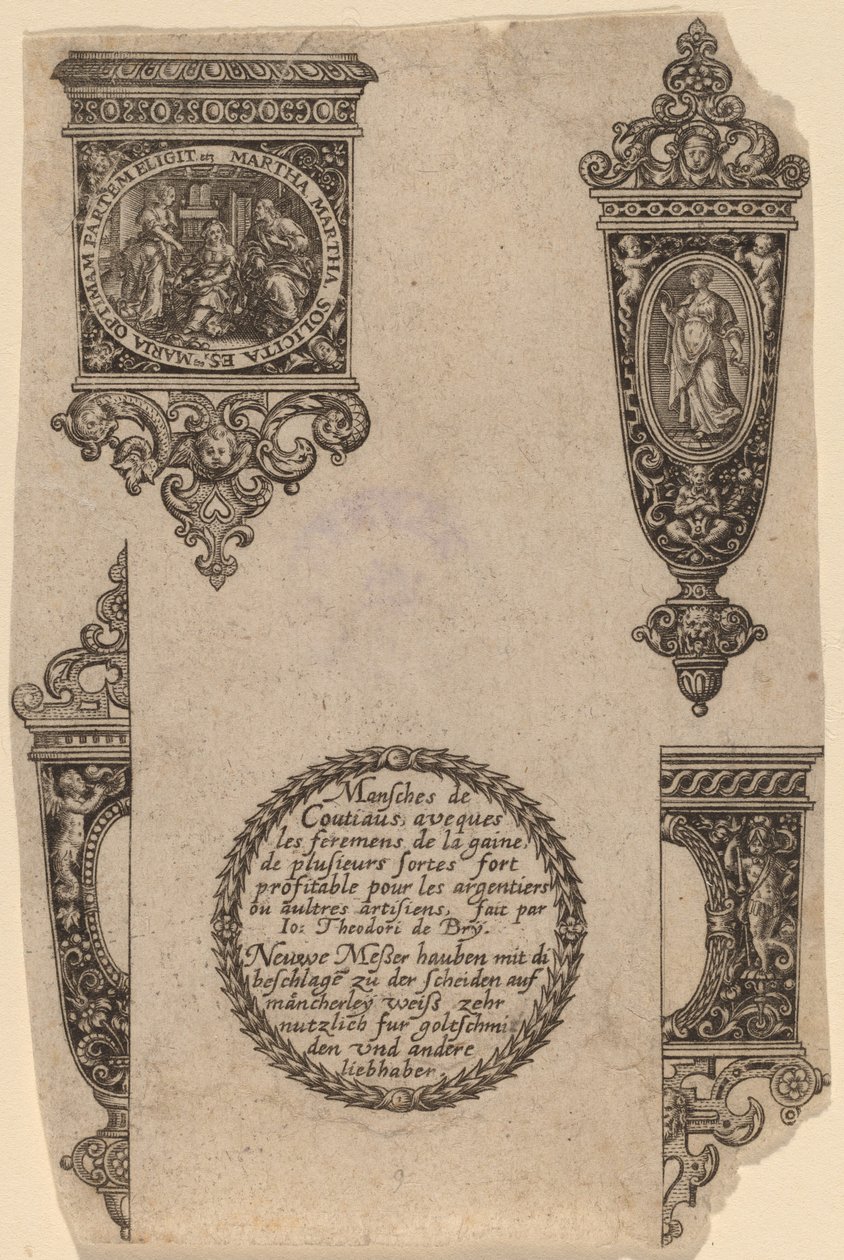 Ornament voor mesheft door Theodor de Bry