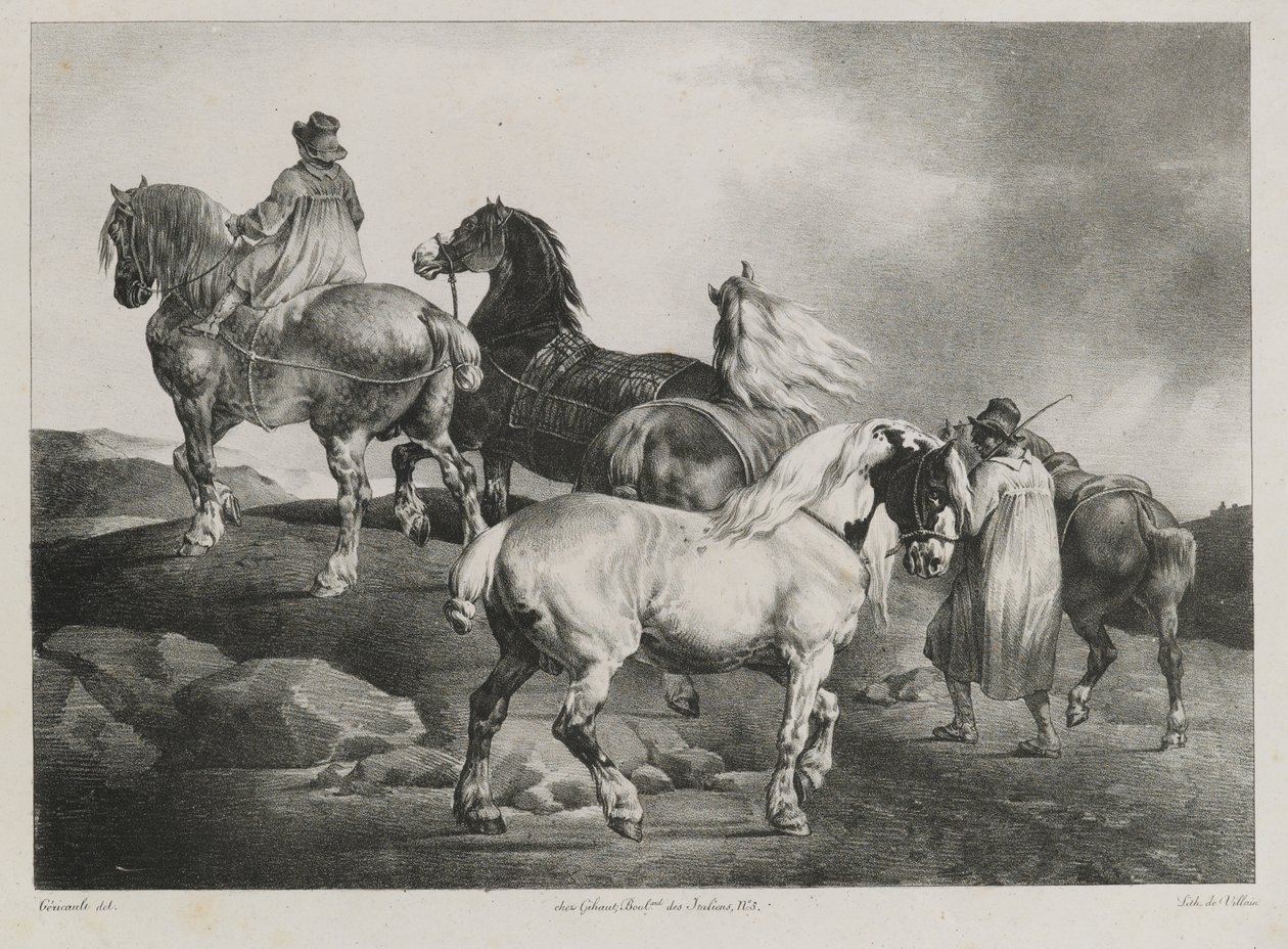 Paarden worden naar de kermis geleid, 1822 door Theodore Gericault