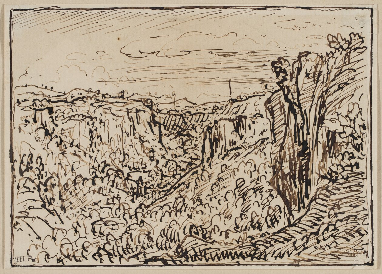 Heuvelachtig landschap (De Lizon River Gorge) door Theodore Roussel