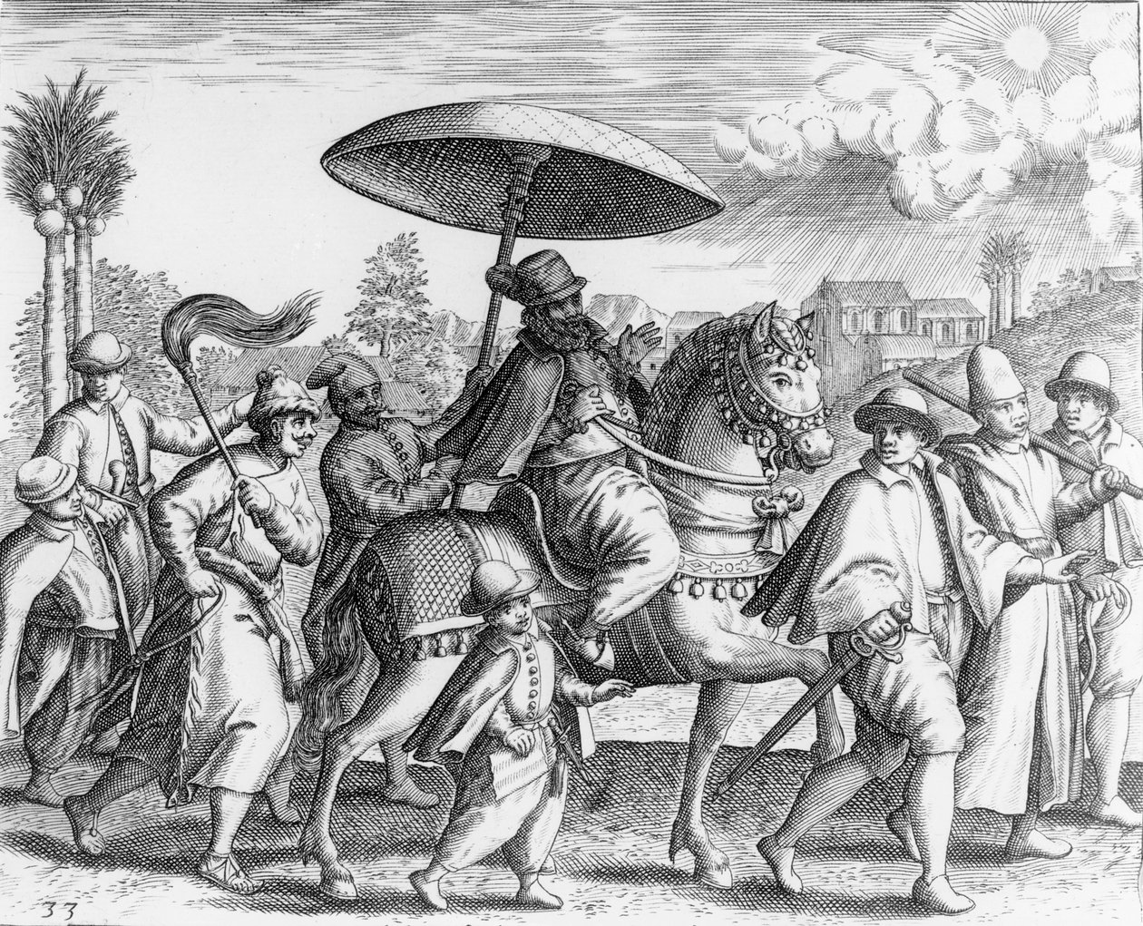 Portugese ambtenaren in India, 1599 door Theodore de Bry