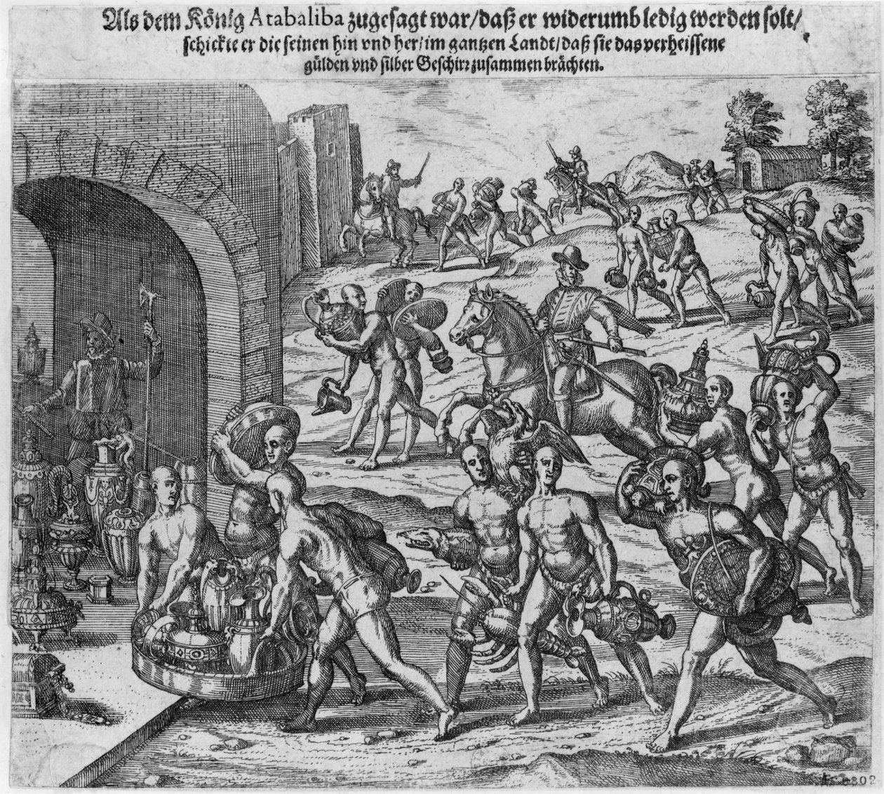 Het losgeld dat koning Atahualpa (c.1502-33) aan Francisco Pizarro aanbood, 1533 door Theodore de Bry