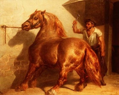 Trekpaard bij de smid door Theodore (attr. to) Gericault