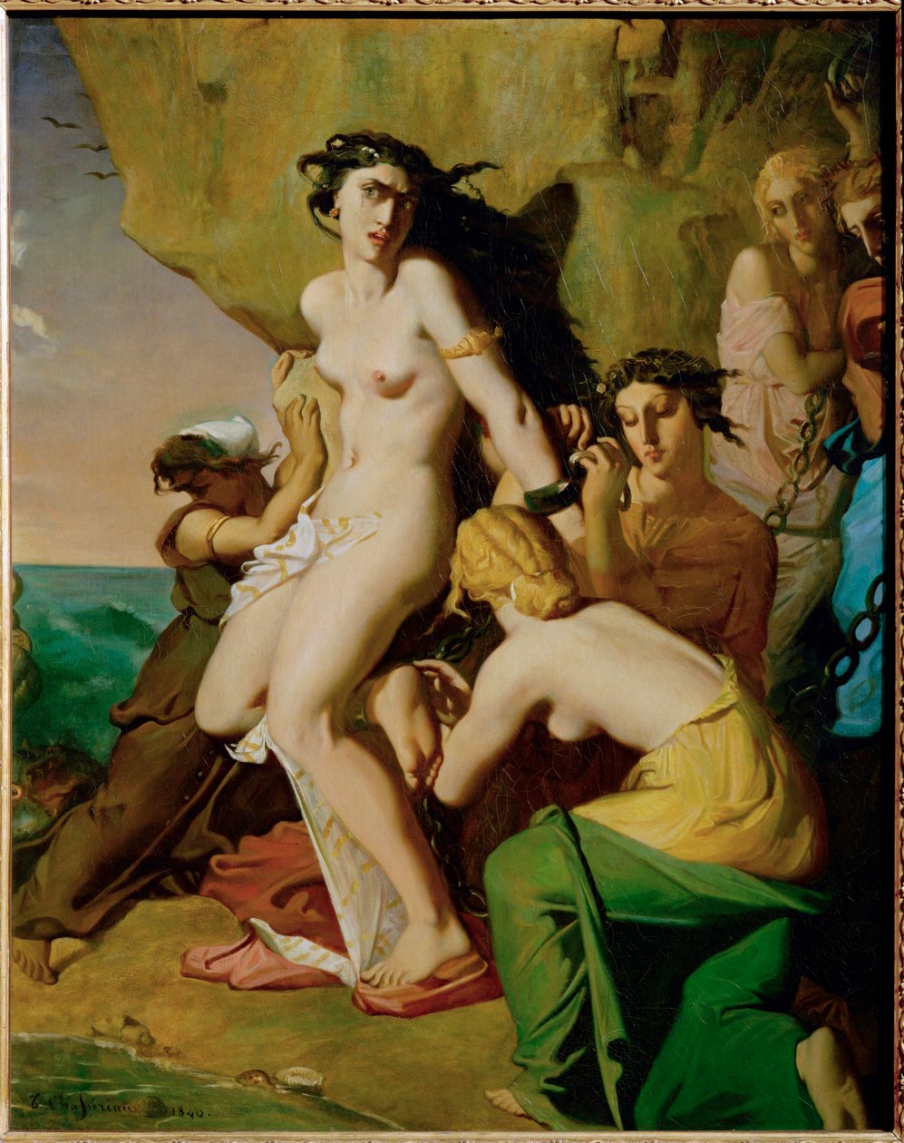Andromede attachee au rocher par les Nereides - Andromeda vastgeketend aan de rots door de zeemeerminnen ... door Théodore Chassériau