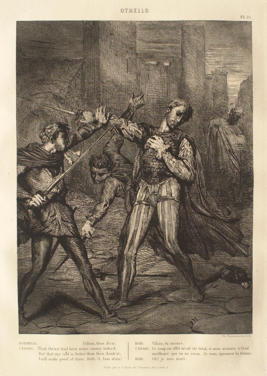 Othello-suite: nr. 10 (akte 5, scène 1: Het straatgevecht: Rodrigo en Cassio) door Théodore Chassériau