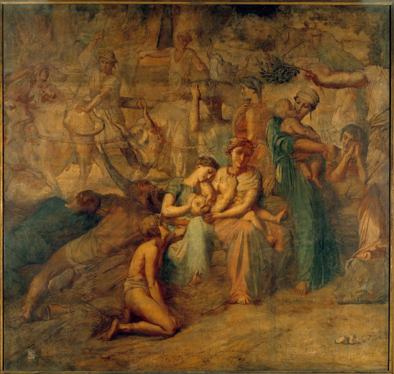 Vrede Allegorische voorstelling met moeder en kind en kuddes. door Théodore Chassériau