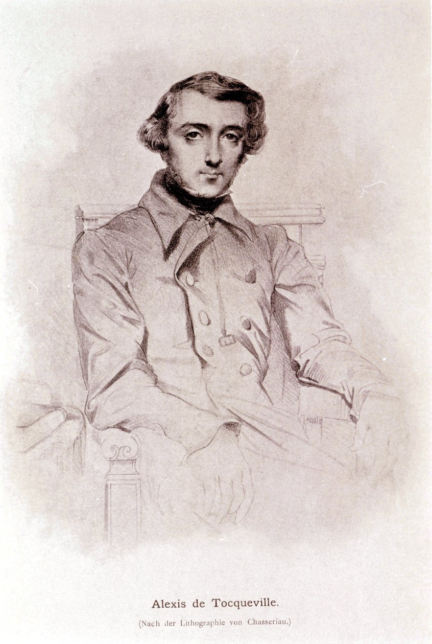Portret van Alexis de Tocqueville. Lithografie van Chasseriau. 19e eeuw. door Théodore Chassériau