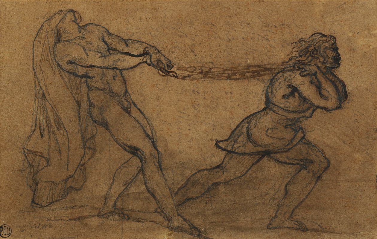 Een mannelijk naakt getrokken door een andere man door Theodore Gericault