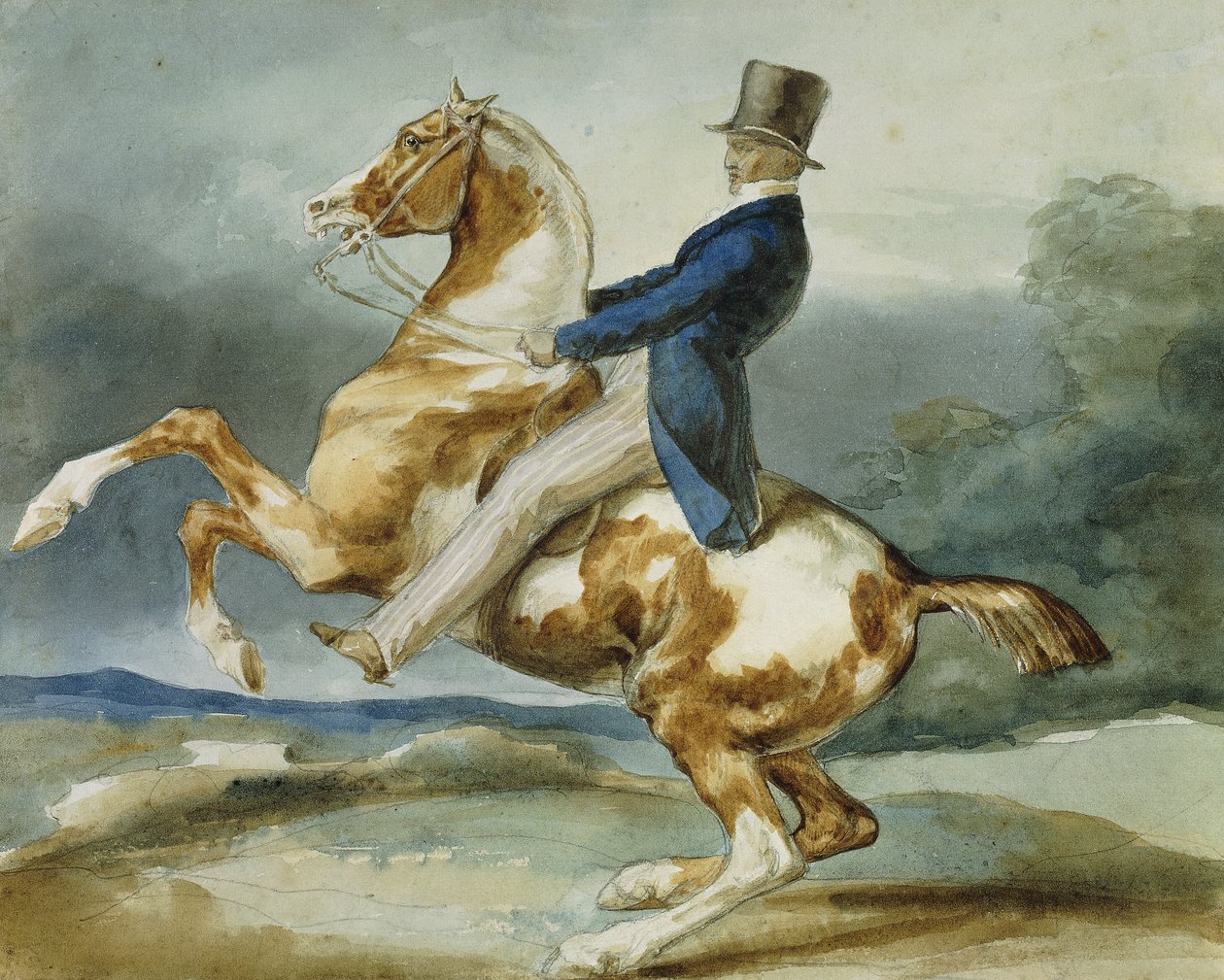 Een Ruiter en Zijn Steigerend Paard door Theodore Gericault