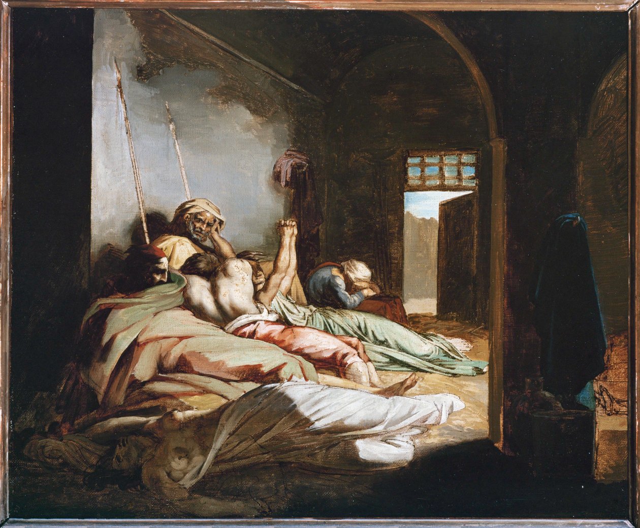 Een scène uit de pest (schilderij op doek) door Theodore Gericault