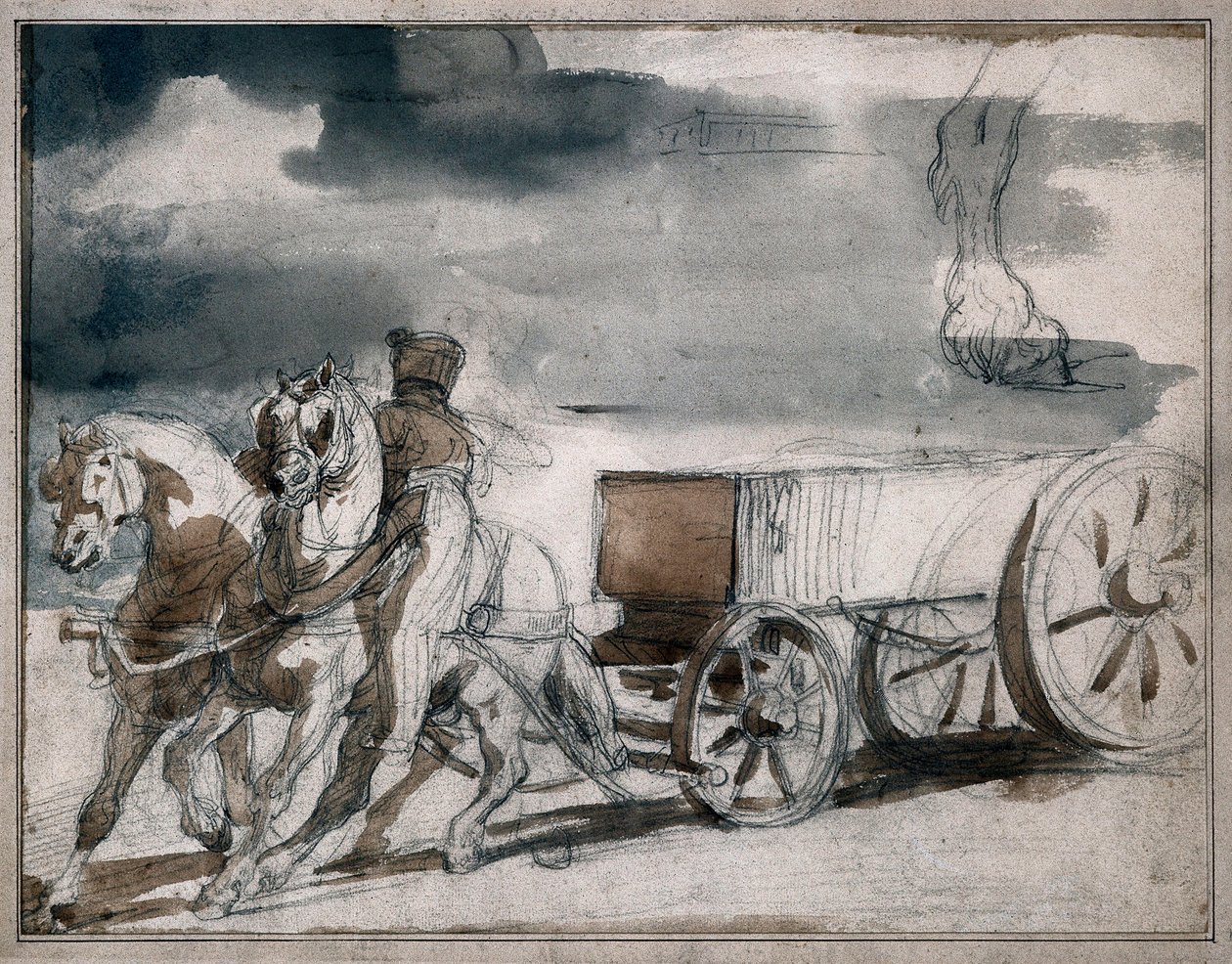 Munitiewagen getrokken door twee paarden door Theodore Gericault