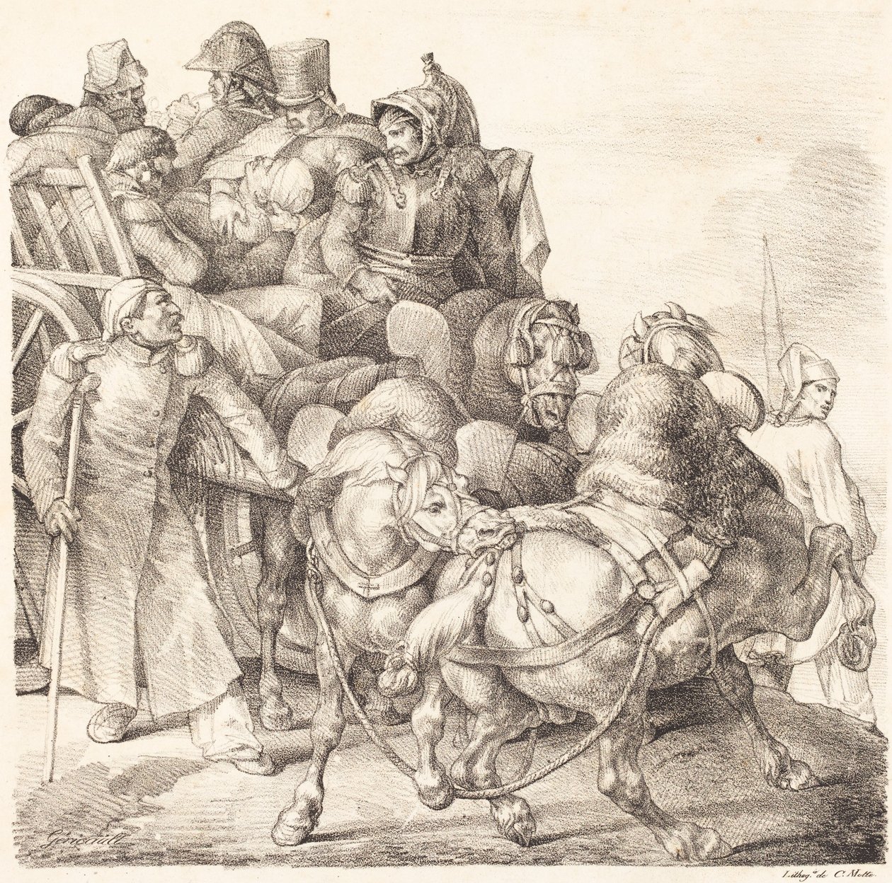 Kar vol gewonde soldaten door Theodore Gericault