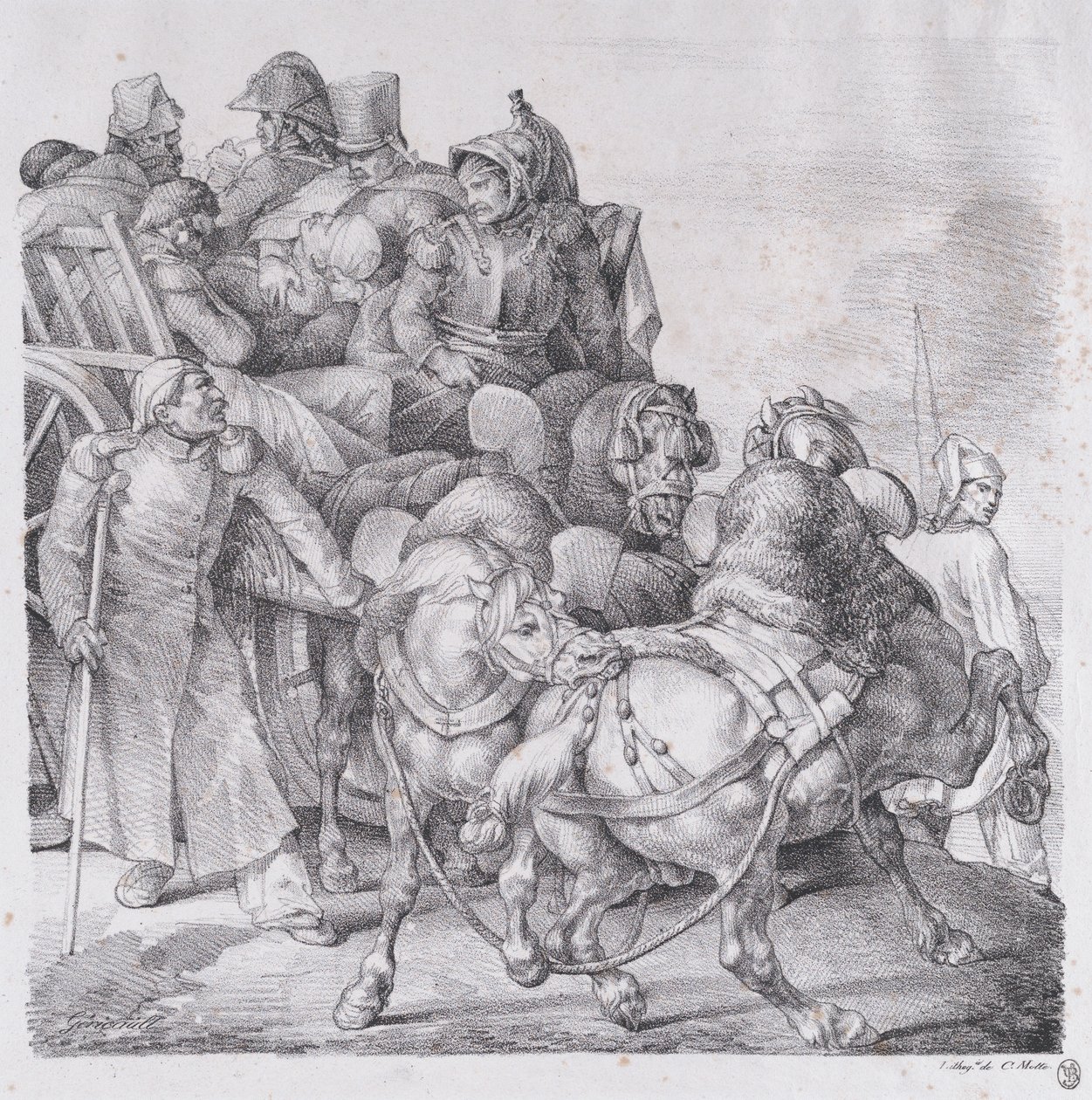 Kar vol met gewonde soldaten door Theodore Gericault