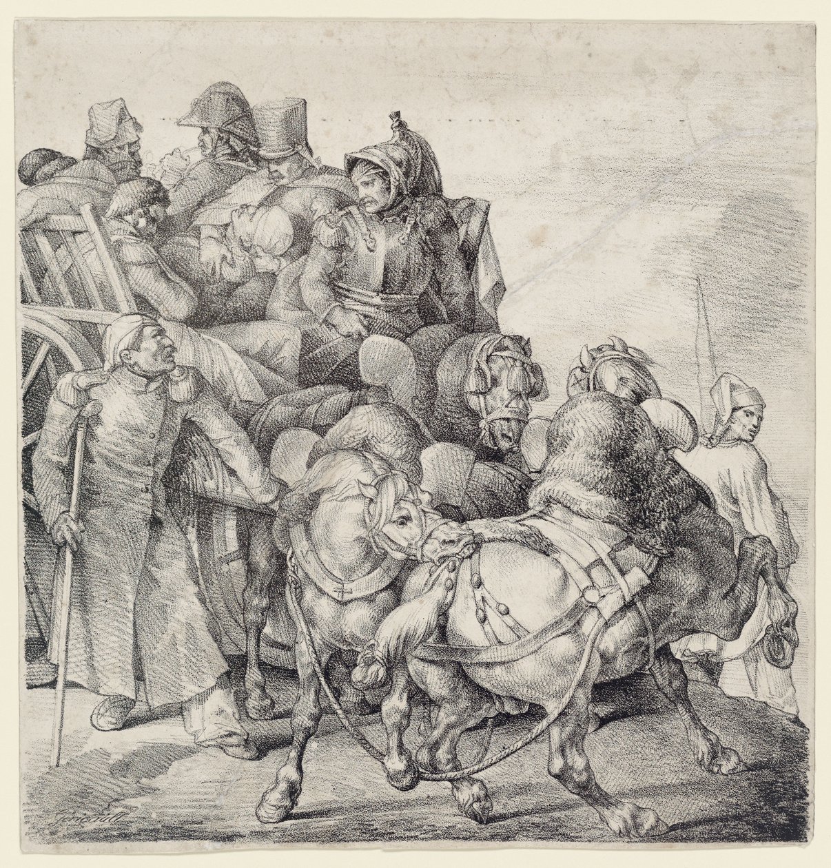 Een wagon vol gewonde soldaten (A Wagon Full of Wounded Soldiers) door Theodore Gericault