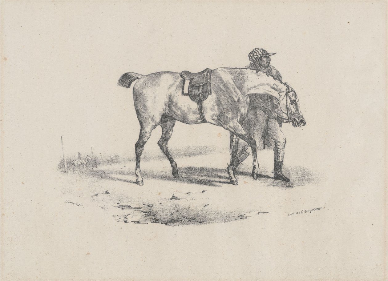 Een paard dat voor de race wordt uitgelaten (A Horse Being Walked Before the Race) door Theodore Gericault