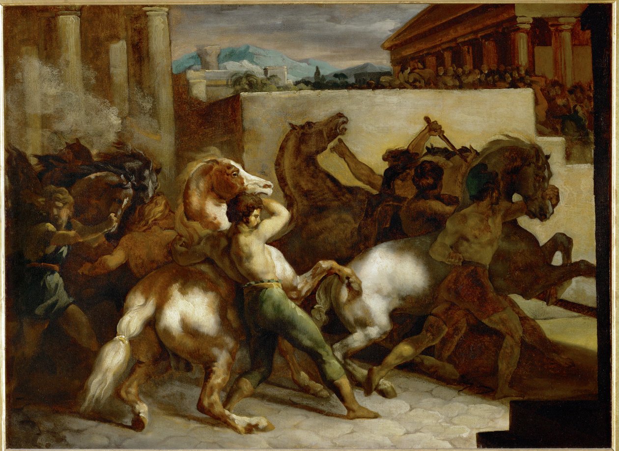 Gratis paardenrennen in Rome - Paardenrennen in Rome ... door Theodore Gericault