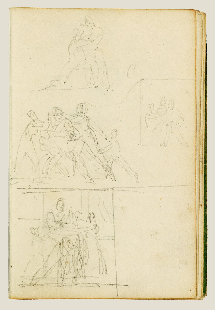 Vier compositorische studies voor een groep figuren door Theodore Gericault