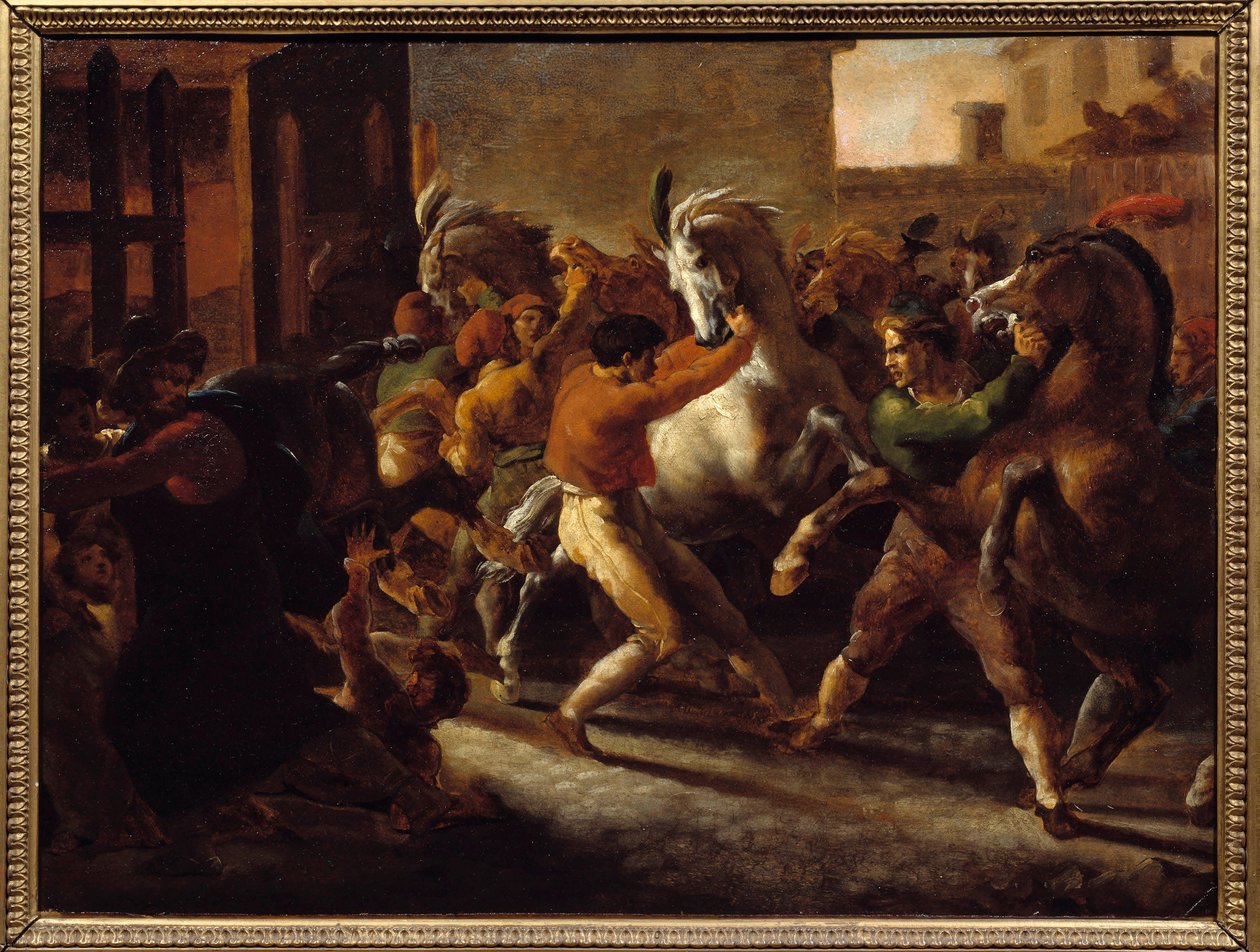 Vrije paardenrace in Rome door Theodore Gericault