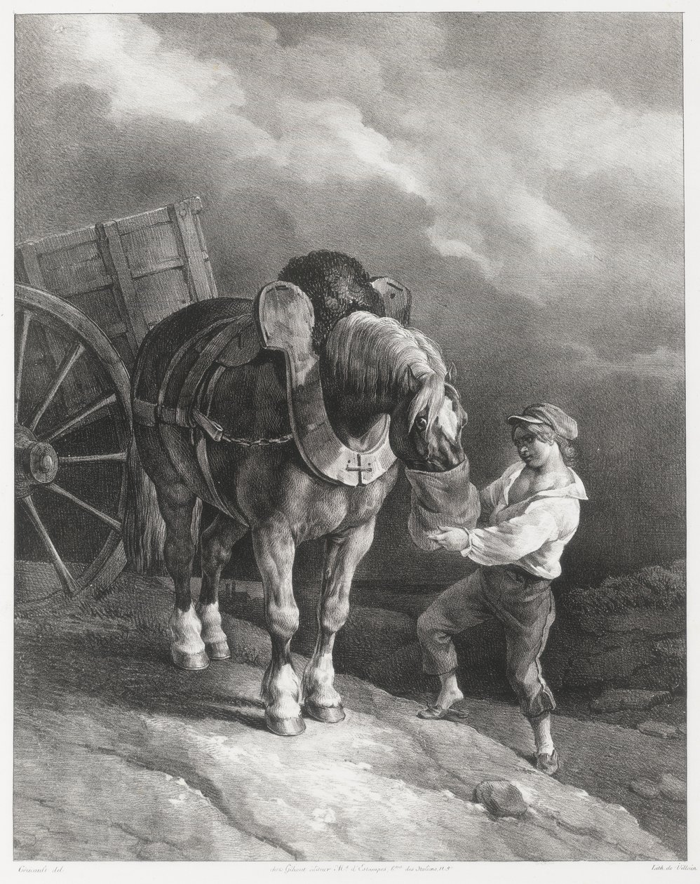 Jongen die haver voert aan een vastgebonden paard (A Boy Giving Oats to a Hitched Horse) door Theodore Gericault