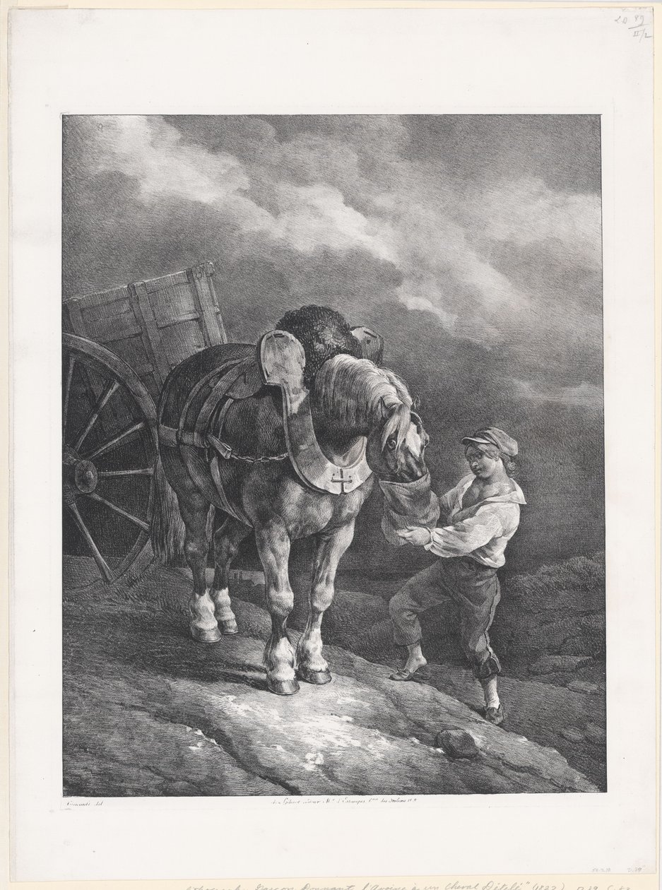 Jongen die haver voert aan een vastgebonden paard (A Boy Giving Oats to a Hitched Horse) door Theodore Gericault