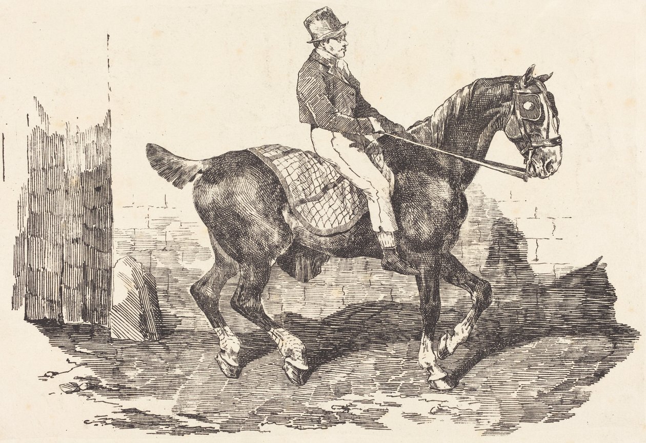 Groom op een koetspaard (Cheval de carrosse monte par un palfrenier) door Theodore Gericault